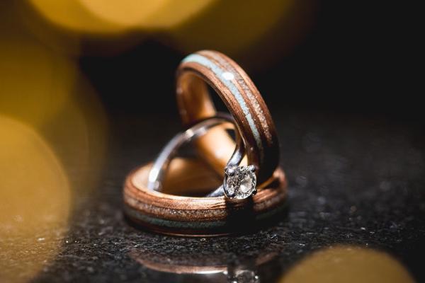 custom wedding and engagement rings made form wood and metals